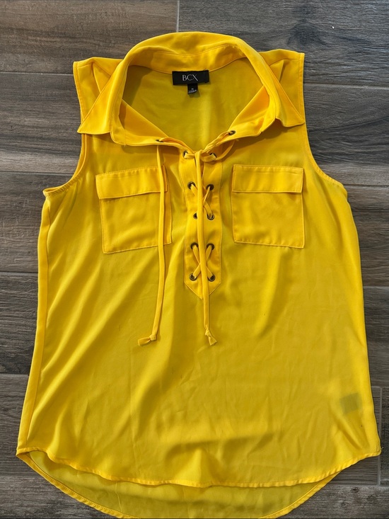 BCX Tops - BCX Bright Yellow Lace-Up Sleeveless Camisole